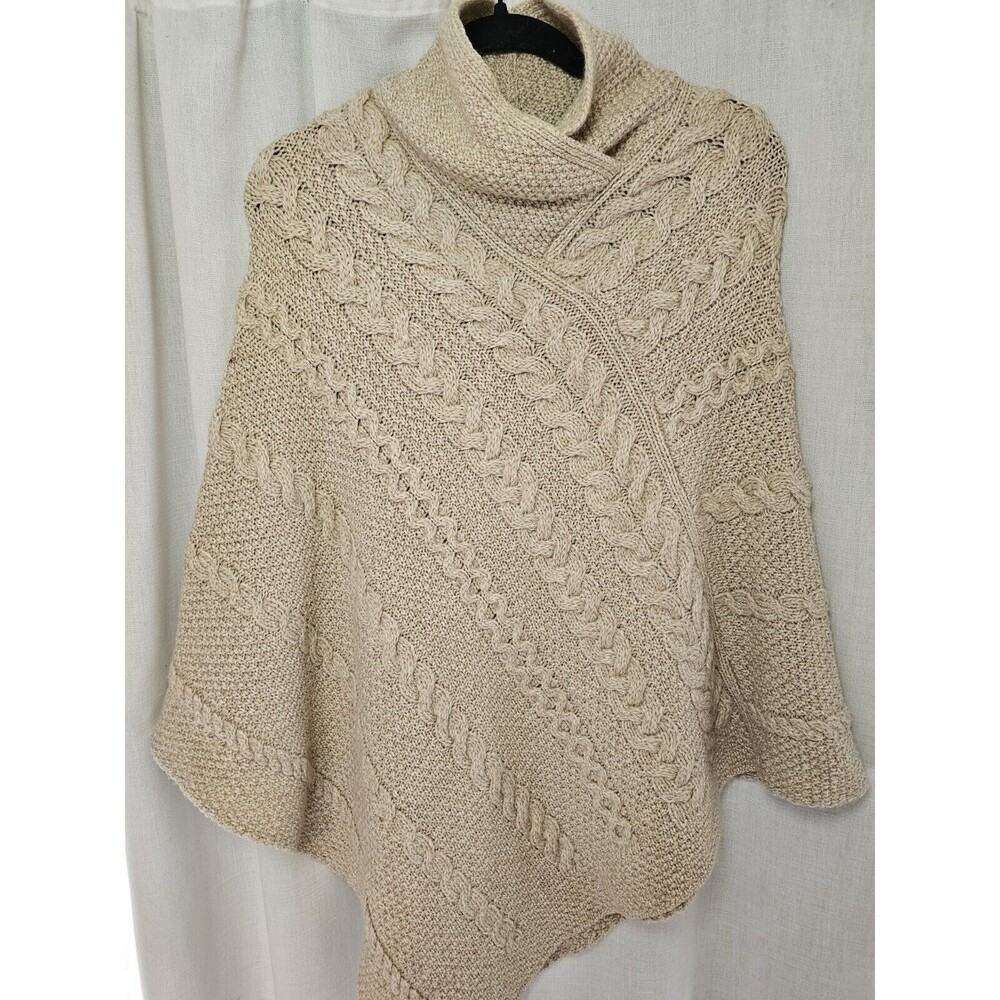 Inis Crafts 100% Merino Wool High Neck Batwing Cape Fisherman Poncho Sz S/M Cozy